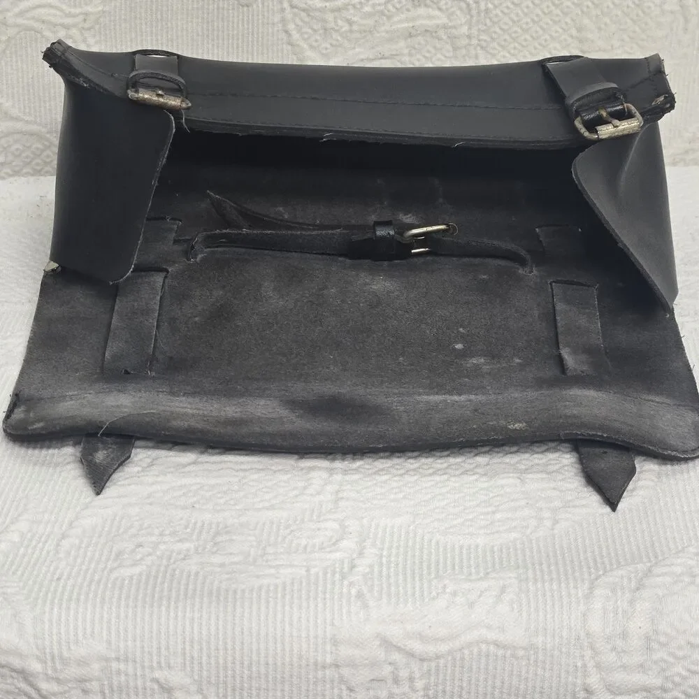 Vintage Harley Davidson Cycle Black Leather Motorcycle Travel Bag Case Biker
